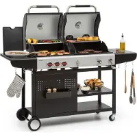 Klarstein Hot & Hot Kombigrill - 2in1-System: Gas-/Kohlegrill, 3 Edelstahlbrenner, Leistung: 8,5 kW, InstantReady Concept, für Gasflaschen bis 11 kg, Piezo-Zündung, pechschwarz