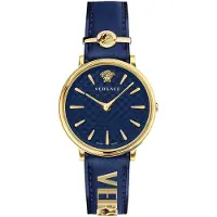 Versace SP VE8104522 V-Circle Lady gold blau Leder Armband Uhr Damen NEU