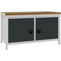 Bedrunka & hirth Werkbank anthrazitgrau, RAL 7016 B1500xH859xT750 mm Buche Multiplex 40 mm 2 Schubladen 2 Türen