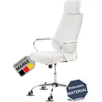 DELUKE Bürostuhl Ergonomisch FUGOR Schreibtischstuhl mit Rollen | Höhenverstellbarer Drehstuhl, Arbeitsstuhl mit Kopfstütze | Chefsessel, Computerstuhl 125 kg | Weiß
