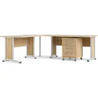 Ebuy24 Prisme Eckschreibtisch mit Rollcontainer Eiche Nachbildung, weiss