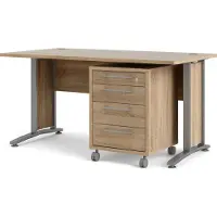 Ebuy24 Prisme Schreibtisch mit Rollcontainer Eiche Nachbildung