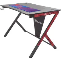 X Rocker Ocelot Aluminium Carbon Gaming Tisch mit Stickern in Rot & Blau, Gerade, Rechteckige Form, Stahl, Stahl, Gaming, Schwarz, Blau, Rot