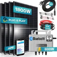SUNNIVA 1800W Balkonkraftwerk 800W komplett Steckdose - Ecoflow 800W Wechselrichter - PV Solaranlage - 4x450W Solarmodule - 5m Kabel - WIFI