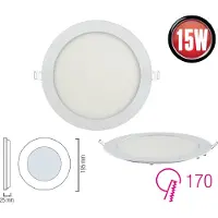 Braytron 15w LED Panel Einbauleuchte Unterputz slim 1490 Lumen IP40 rund Ø 200mm Lochmaß 18,5 cm Neutralweiß
