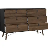 Ebuy24 Rye Kommode breit 6 Schubladen mattschwarz, Walnuss Nachbildung.