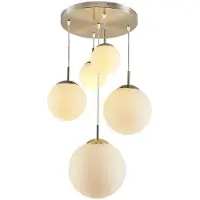 LINDBY Heleska 5 Round Pendelleuchte Opal/Nickel - , Heleska, dimmbar, Grau, für Wohnzimmer, Metall, Modern