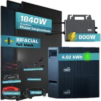 SUNNIVA 1840W Balkonkraftwerk mit 4,02 kWh Speicher TSUN TSOL-DCU2000Lite, 4x 460W BIFAZIAL FULLBLACK komplett Steckdose, Solaranlage + Solarspeicher