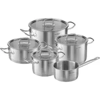 KLAMER Topf-Set 5-tlig. mit Glasdeckel, Induktion, extra dicke Wand- und Bodenstärke aus hochwertigem Edelstahl, unbeschichtetes Profi-Kochtopfset