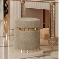 Casa Padrino Luxus Hocker Grau / Gold Ø 45 x H. 45 cm - Runder Sitzhocker - Schlafzimmer Möbel - Luxus Möbel - Luxus Einrichtung