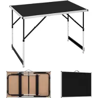 Woltu Campingtisch Klapptisch Gartentisch Arbeitstisch Balkontisch höhenverstellbar Aluminium Stahl MDF Schwarz CPT8121sz