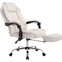 DELUKE Bürostuhl MEDHA - 114x67x64, Creme | Kunstleder | Metall in Chromoptik Gestell | ergonomische Bürostühle Homeoffice Stuhl mit Rollen
