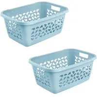 Keeeper Wäschekorb "jost, 2er Set, 65 x 44 x 28 cm, 52 l", nordic blau, B:44cm H:28cm T:65cm, Kunststoff, Wäschesammler, Wäschekorb, praktische Griffe, platzsparend ineinander nestbar