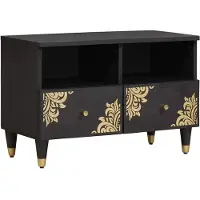vidaXL TV-Schränk mit Regal Schwarz 70 x 33 x 46 cm Massivholz Mango