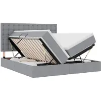 vidaXL Aufbewahrungsbett mit Kopfteil Hellgrau 200 x 200 cm Stoff