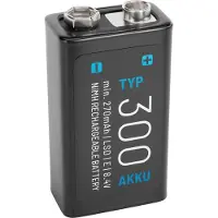 Absina 9V Akku Block wiederaufladbar 300 mit geringer Selbstentladung - 9V Blockbatterie Akku NiMH mit min. 270mAh & 8,4V
