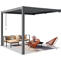 PRIMEYARD Terrassenüberdachung 3x3 m Aluminium Pfosten mit Lamellendach aus Stahl anthrazitfarbene Anbaupergola