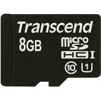 Transcend 8GB microSDHC Class 10 UHS-I, 8 GB, MicroSDHC, Klasse 10, MLC, 90 MB/s, Class 1 (U1)