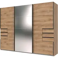 Die Möbelfundgrube Schwebetürenschrank Spiegel Plankeneiche 270 cm - 3-türig - SAIGON