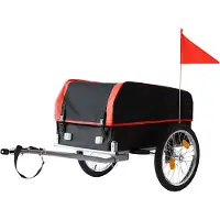 Relaxdays Fahrradanhänger Lastenanhänger, klappbar, 120L, Regenschutz, Fahne, HBT 59x124x69cm, Fahrradwagen, schwarz-rot