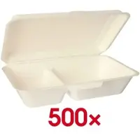 Papstar Menübox 2-geteilt 24x15.5 cm aus Zuckerrohr 500 Stück weiß, 24x6.5x155.5 cm