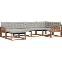 vidaXL Outdoor-Sofagarnitur mit Kissen 6 pcs Natürlich und Hellgrau