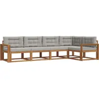 vidaXL Outdoor-Sofagarnitur mit Kissen 5 pcs Natürlich und Hellgrau