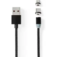 Nedis USB-Kabel - USB 2.0 - USB-A Stecker - USB Micro-B Stecker / USB-C Stecker - 10 W - No Data Transfer - Vernickelt - 2.00 m - Rund - Nylon - Schwarz - Box