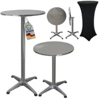 Chefgastro Stehtisch höhenverstellbar mit Hussen klappbar Rund HxØ 75-115x60cm Bistrotisch Aluminium MDF-Platte mit Edelstahlbeschichtung Silber