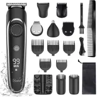 Hatteker Surker Multifunktions-Elektrorasierer, 4-in-1-Bartschneider, wasserdicht, Digitalanzeige, USB-Akku