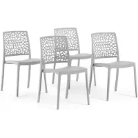 Idea New Garden Srl 4er-Set stapelbare Stühle aus Polypropylen mit Glasfasern für Garten oder Innenbereich, wasserabweisend und widerstandsfähig - ALINA - Hellgrau