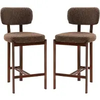 CALICOSY - Hocker 2er?Set, brauner Stoff und Beine mit Nussbaumdekor H92 cm - MARLA