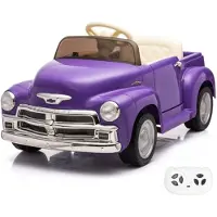 Vrooomy Chevrolet 3100 Kinder Elektroauto 12V (1–6 Jahre) – Offiziell Lizenziert, mit 2.4G Fernbedienung, EVA-Reifen & Ledersitz – Kinder Elektroauto Lila