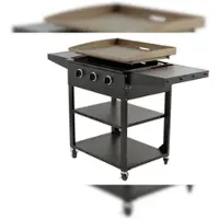 Aro 3-Brenner Gasgrill mit Plancha, Grillfläche 73 x 55 cm, mit Seitentisch, fahrbar, Edelstahl, schwarz