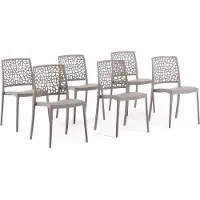 Idea New Garden Srl 6er-Set stapelbare Stühle aus Polypropylen mit Glasfasern für Garten oder Innenbereich, wasserabweisend und widerstandsfähig - ALINA - Taubengrau