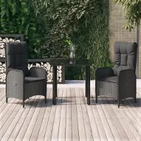 vidaXL "Rabatt" 3-tlg. Garten-Essgruppe - mit tishe & Stuhl - mit Kissen Schwarz Poly Rattan - Lounge-Dining set CC7953