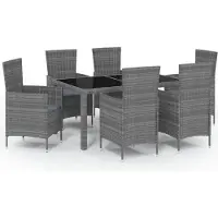 vidaXL 7-tlg. Garten-Essgruppe mit Kissen Poly Rattan Grau