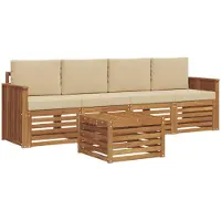 Syfax Outdoor-Sofagarnitur 5 pcs Natur und Beige Massivholz Akazie