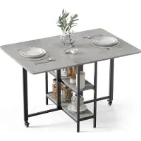 Mondeer Klappbarer Esstisch Küchentisch mit 2 Ablagen und Rollen 120 x 80 x 75 cm Grau