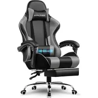 GTPLAYER Gaming Stuhl, Bürostuhl, Ergonomischer Pc Stuhl, Gaming Sessel mit Massagelendenwirbelstütze mit Fußstütze und Kopfstütze, Grau Kunstleder