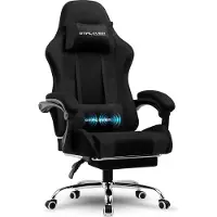 GTPLAYER Gaming Stuhl, Bürostuhl, Ergonomischer Pc Stuhl, Gaming Sessel mit Massagelendenwirbelstütze mit Fußstütze und Kopfstütze, Schwarz Stoff