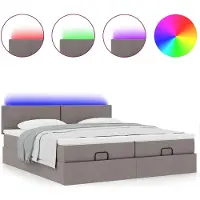 Syfax Ottoman-Bett mit Matratzen & LEDs Taupe 200x200 cm Stoff