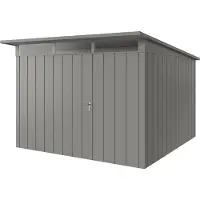 Hörmann , Metall-Gerätehaus "Juno" mit Pultdach, JPD14 - Modern, 310 x 310 cm (B x T), graualuminium, 1-flüglige Tür, Anschlag links