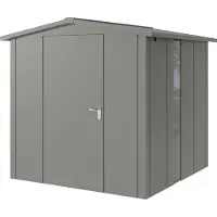 Hörmann , Metall-Gerätehaus "Juno" mit Satteldach, JSD5 - Design, 214 x 214 cm (B x T), graualuminium, mit bodentiefem Fenster, 1-flüglige Tür, Anschlag links