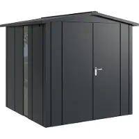 Hörmann , Metall-Gerätehaus "Juno" mit Satteldach, JSD5 - Design, 214 x 214 cm (B x T), anthrazit, mit bodentiefem Fenster, 2-flüglige Tür