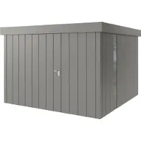 Hörmann , Metall-Gerätehaus "Juno" mit Flachdach, JFD14 - Modern, 310 x 310 cm (B x T), graualuminium, mit bodentiefem Fenster, 1-flüglige Tür, Anschlag links