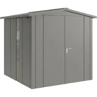 Hörmann , Metall-Gerätehaus "Juno" mit Satteldach, JSD5 - Design, 214 x 214 cm (B x T), graualuminium, mit bodentiefem Fenster, 2-flüglige Tür