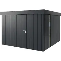 Hörmann , Metall-Gerätehaus "Juno" mit Flachdach, JFD14 - Modern, 310 x 310 cm (B x T), anthrazit, mit bodentiefem Fenster, 1-flüglige Tür, Anschlag links