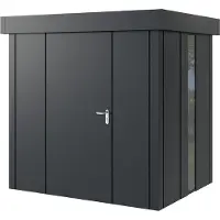 Hörmann , Metall-Gerätehaus "Juno" mit Flachdach, JFD4 - Design, 214 x 166 cm (B x T), anthrazit, mit bodentiefem Fenster, 1-flüglige Tür, Anschlag links
