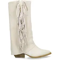 Manfield Offwhite Veloursleder-Cowboystiefel mit Fransen | Größe 42